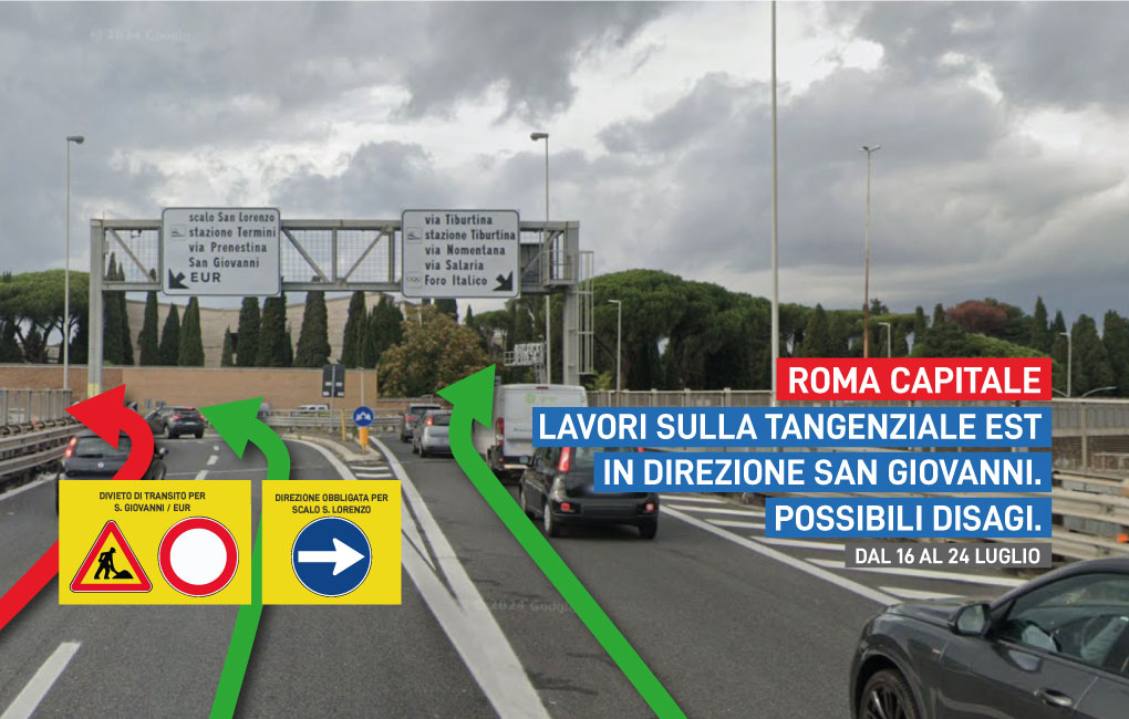 Chiude per 9 giorni la Tangenziale Est in direzione San Giovanni / EUR: i consigli di SdP per evitare le code in ingresso a Roma